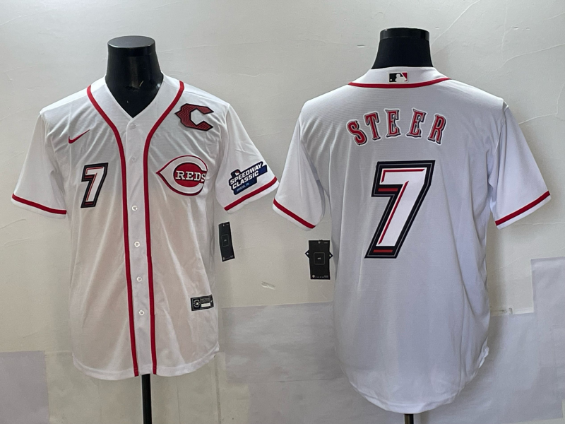 Men Cincinnati Reds #7 Steer white 2025 Nike MLB Jersey 007